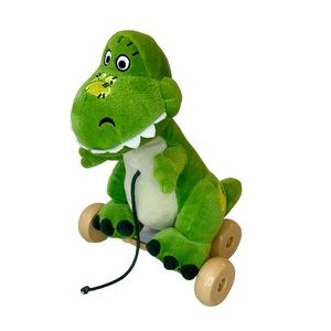 Disney Store Toy Story REX Dinosaur Pull Toy Plush with String and Wheels 9"